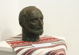 A bust of Armenian film director Sergei Parajanov is on display during the opening of the exhibition at the Ivan Kavaleridze Museum and Studio in the year marking the centenary of the film director's birth. 