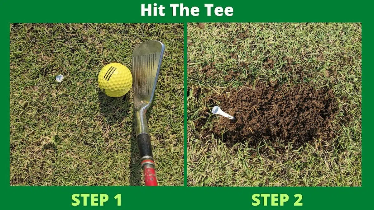 Hit the tee drill to avoid hitting behind the ball, photo taken by Clint McCormick
