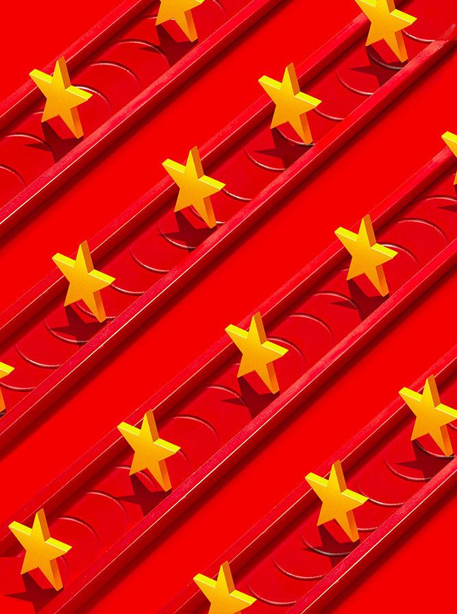 Illustration of red conveyor belts with yellow stars