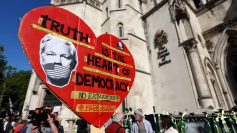 Getty Assange supporters outside the Royal Courts of Justice in May 