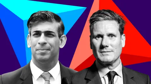 BBC Rishi Sunak and Sir Keir Starmer set against BBC Election 2024 branding