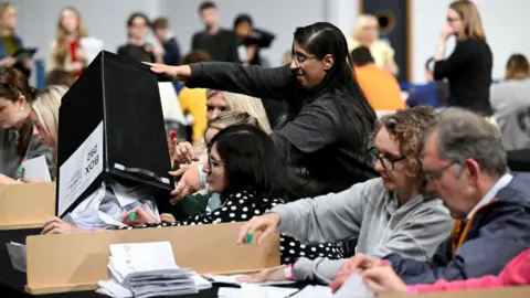 Reuters Staff count ballot papers for Glasgow during the UK election