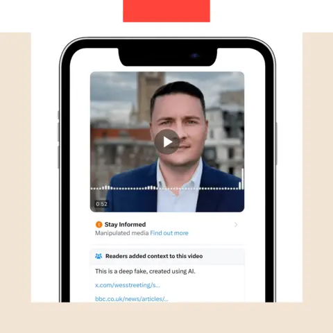 Graphic showing a phone displaying the fake audio supposedly featuring Labour MP Wes Streeting