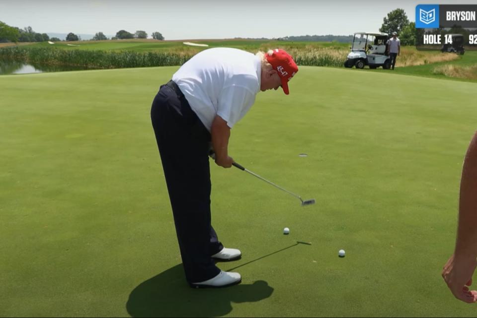 Trump has a slightly odd follow through to his putting motion (Bryson DeChambeau/YouTube)