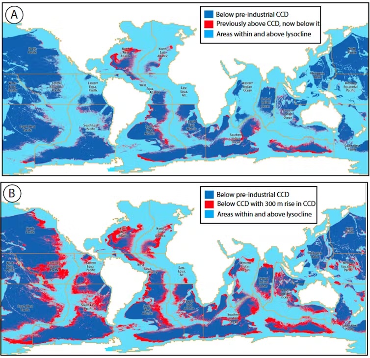 A diagram showing how CCD has changed in the ocean