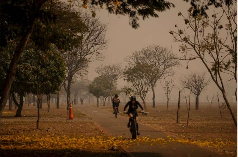 Videos posted on social media showed the city plunged into near-darkness by a dense layer of smoke