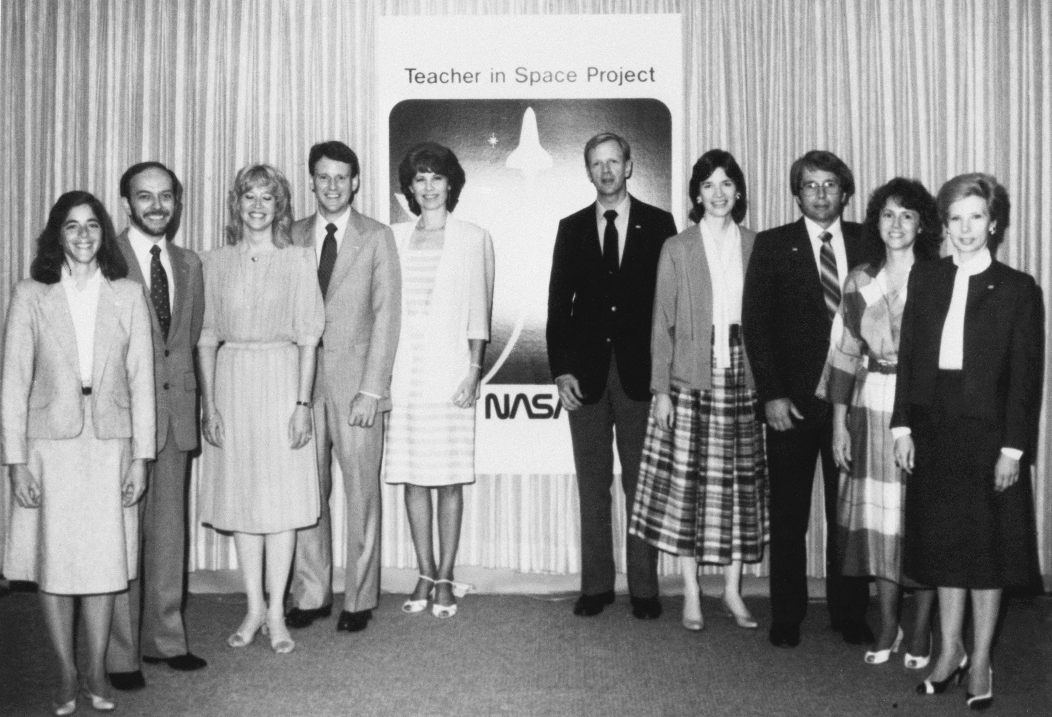 The 10 Teacher in Space finalists during their visit to NASA’s Johnson Space Center (JSC) in Houston in July 1985