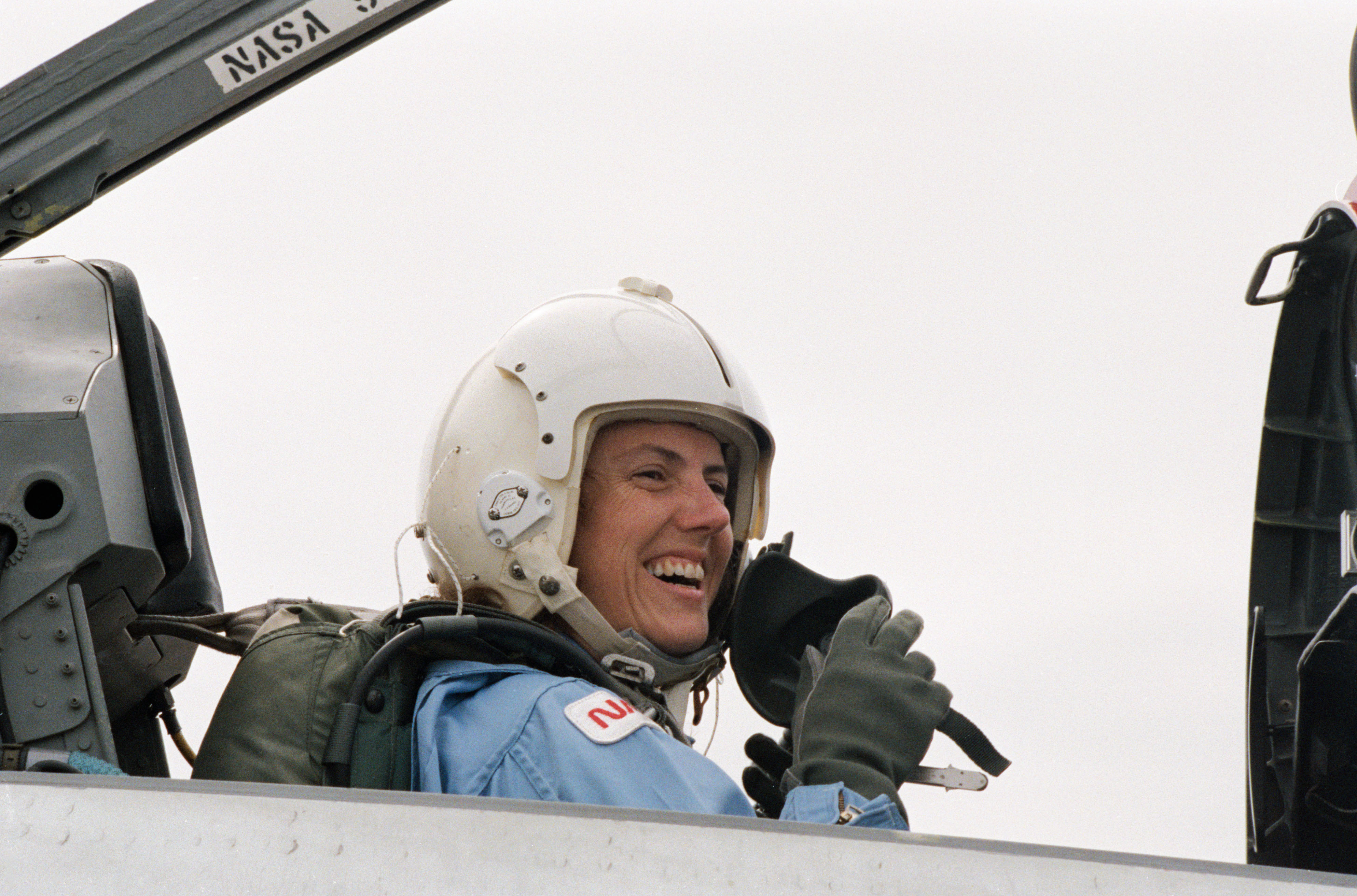 McAuliffe in the backseat of a T-38 prior to takeoff