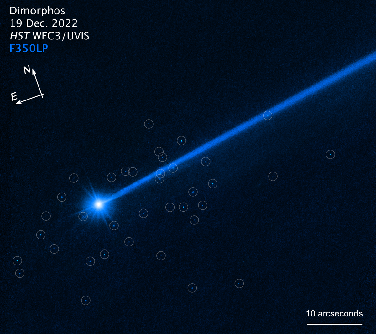 a photo of Dimorphos with large fragments highlighted