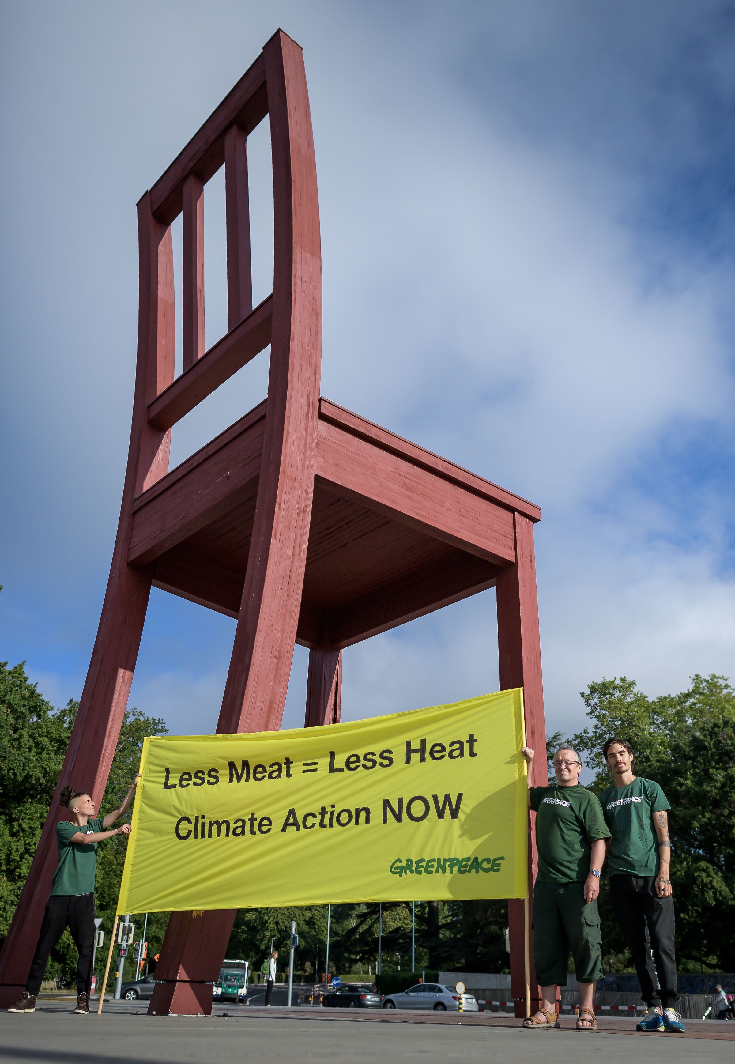 Greenpeace activists in Geneva, Switzerland, hold a banner during a protest prior to the United Nations’ publication of a special report on climate change and land in 2019.