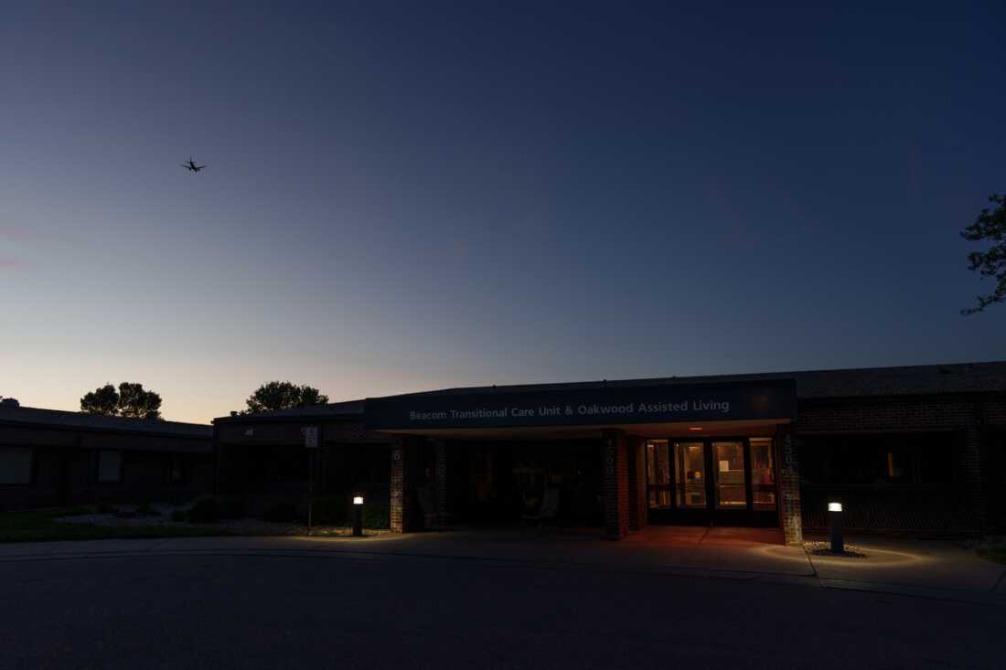 A plane flies over the Beacom/Reischl Transitional Care Unit and Oakwood Assisted Living facility in Sioux Falls on May 18. Senior care facilities are in short supply across much of rural America, especially in depopulating areas of the Great Plains, where a majority of facilities are concentrated in larger cities.