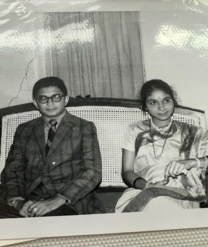 The author and his wife, Bharati, pose together in Hyderabad, India, on their wedding day (July 1970).