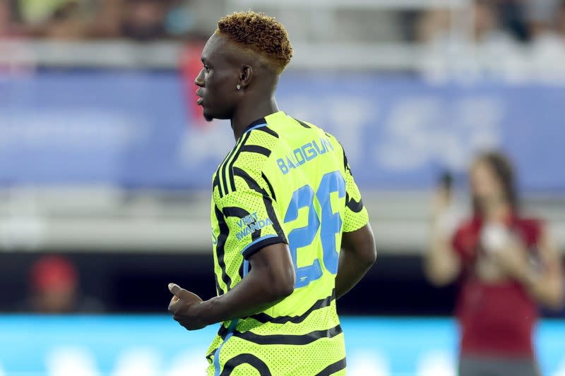 WASHINGTON, DC - JULY 18: Folarin Balogun #26 of Arsenal FC looks on during the MLS All-Star Skills Challenge between Arsenal FC and MLS All-Stars at Audi Field on July 18, 2023 in Washington, DC. (Photo by Tim Nwachukwu/Getty Images)