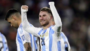 Alexis Mac Allister celebrates after scoring for Argentina