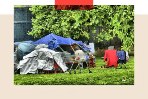 Alamy An encampment of homeless people in Park Lane in London