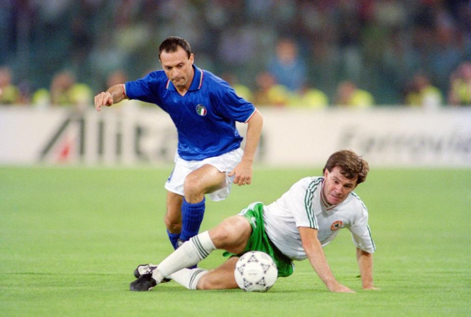 Salvatore Schillaci in action against Republic of Ireland’s Ray Houghton during Italia 90 (Getty Images)