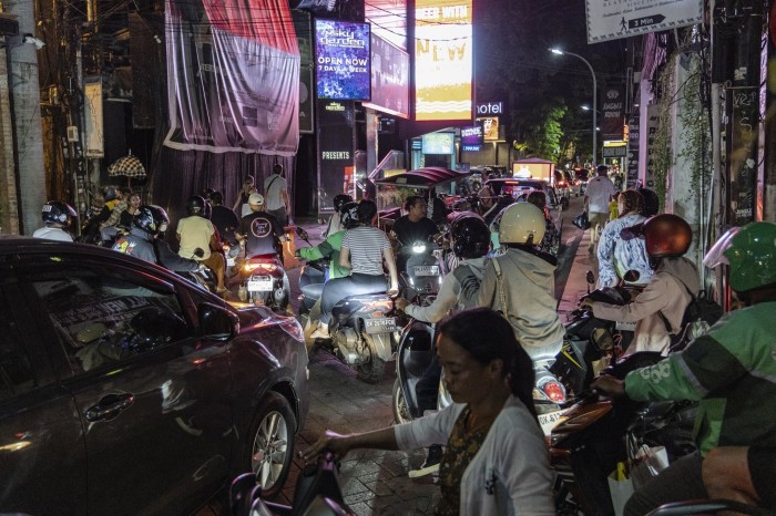 Traffic near night clubs in Kuta, Bali