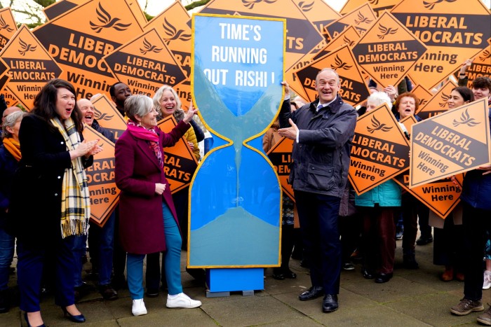 Lib Dem leader Davey with deputy leader Daisy Cooper, left, at the launch of their local election campaign in Harpenden, Hertfordshire in March 2024