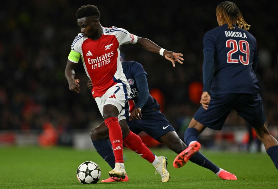 Bukayo Saka was a persistant threat on the right wing and scored from a free kick (AFP)