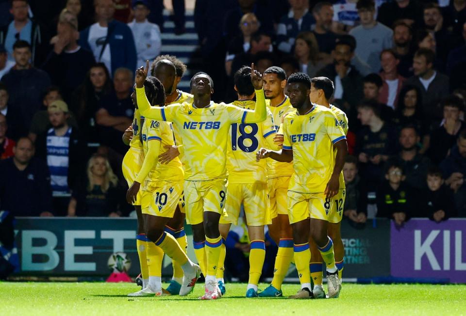 Nketiah celebrates after scoring his first Palace goal, against QPR in the Carabao Cup (Action Images via Reuters)