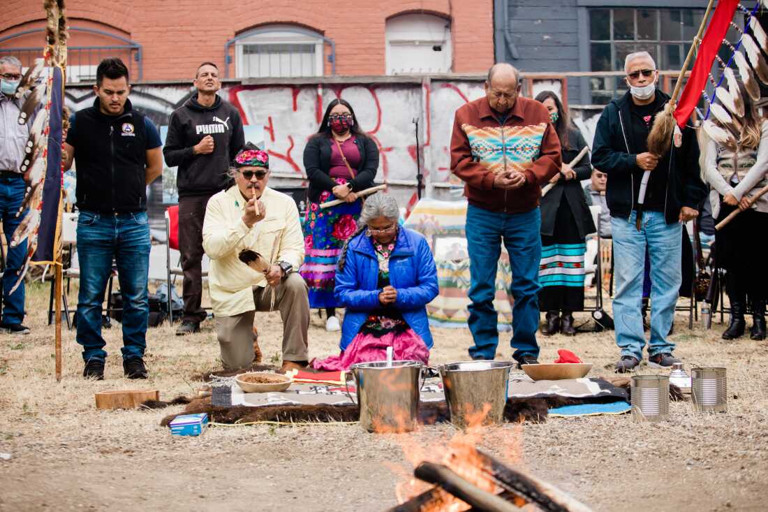 Native American organizations gathered at Friendship House in 2022 for a ceremony to pray for the success of The Village SF, a health care and community hub for Natives in San Francisco.