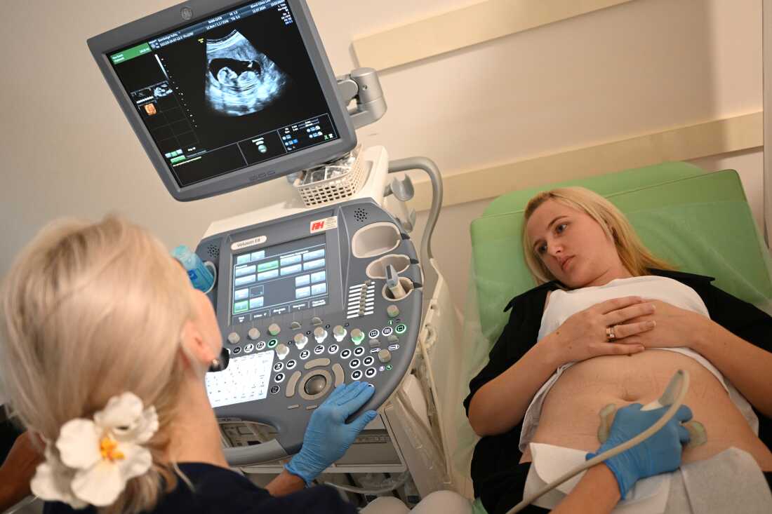 Dr. Olga Medvediva performs an ultrasound on Yulia Bambolya at Clinic of Prof. Stefan Khmil, in Lviv, Ukraine, on July 12.