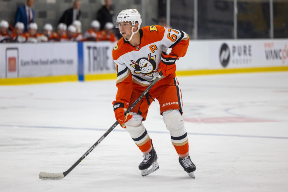 Sept. 15, 2024; El Segundo, CA; Anaheim Ducks defenseman Tristan Luneau at Rookie Faceoff tournament. Mandatory Credit: Andy Glass-Andy Glass Photography