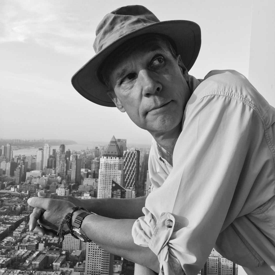 Photographer George Steinmetz atop the New York Times building in New York City.